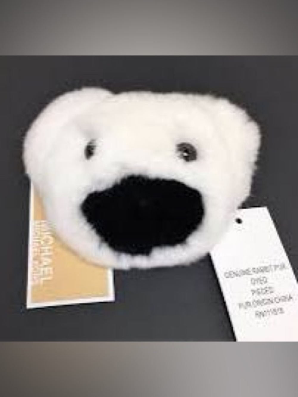 Michael Kors NWT White Plush Bear Face Keychain BAG CHARM with Black Nose